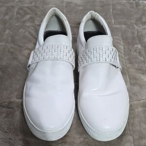 Zanzara Mens Slip-On Shoes White Faux Leather? Woven Band Sz 11 GUC **READ**